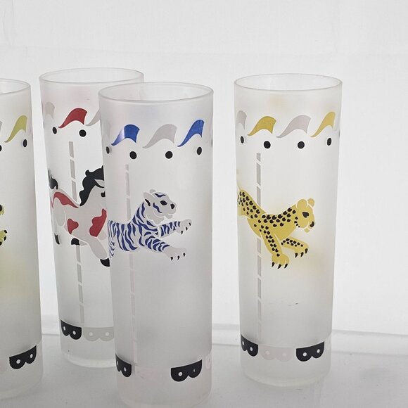 5 Libbey Merry-Go-Round Cocktail Glasses 7" satin frosted barware 1950s circus - Picture 3 of 9